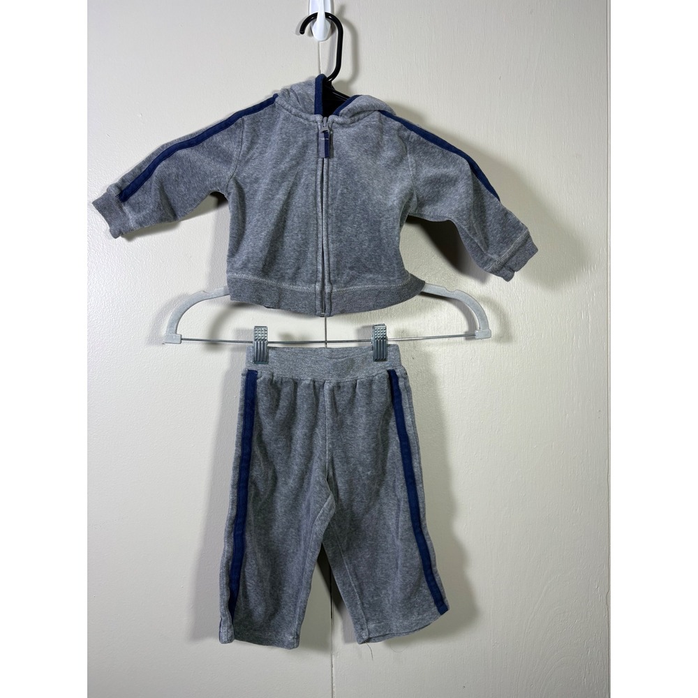 Vtg Y2K All Mine Baby Boys Gray Navy Stripe Zip Hoodie Pants Tracksuit Set 12M